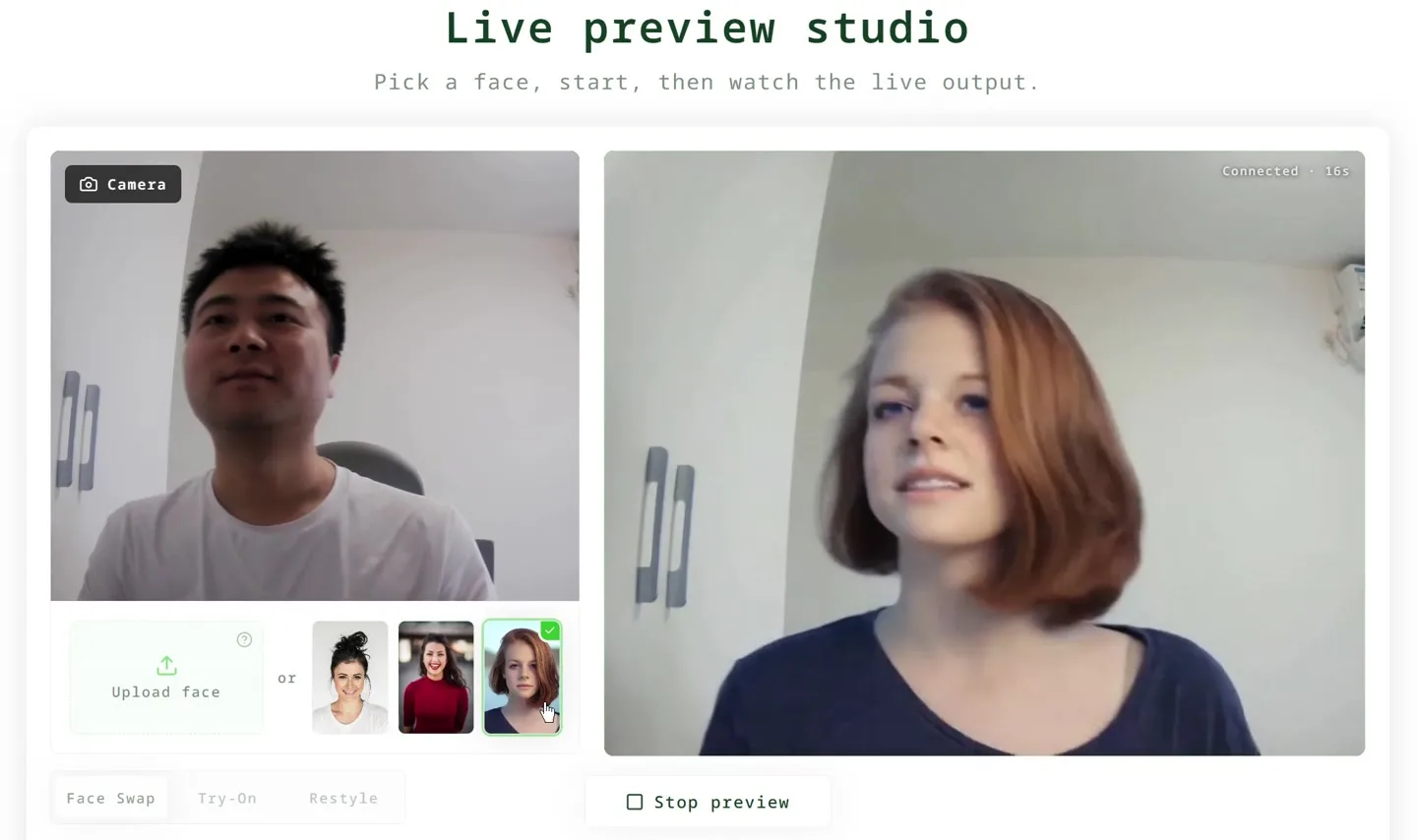 Vivify Realtime AI Face Swap のスクリーンショット 1