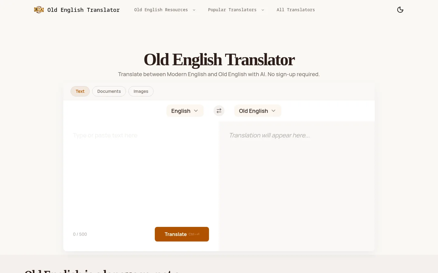 Old English Translator (oldenglishtranslator.app) のスクリーンショット 1